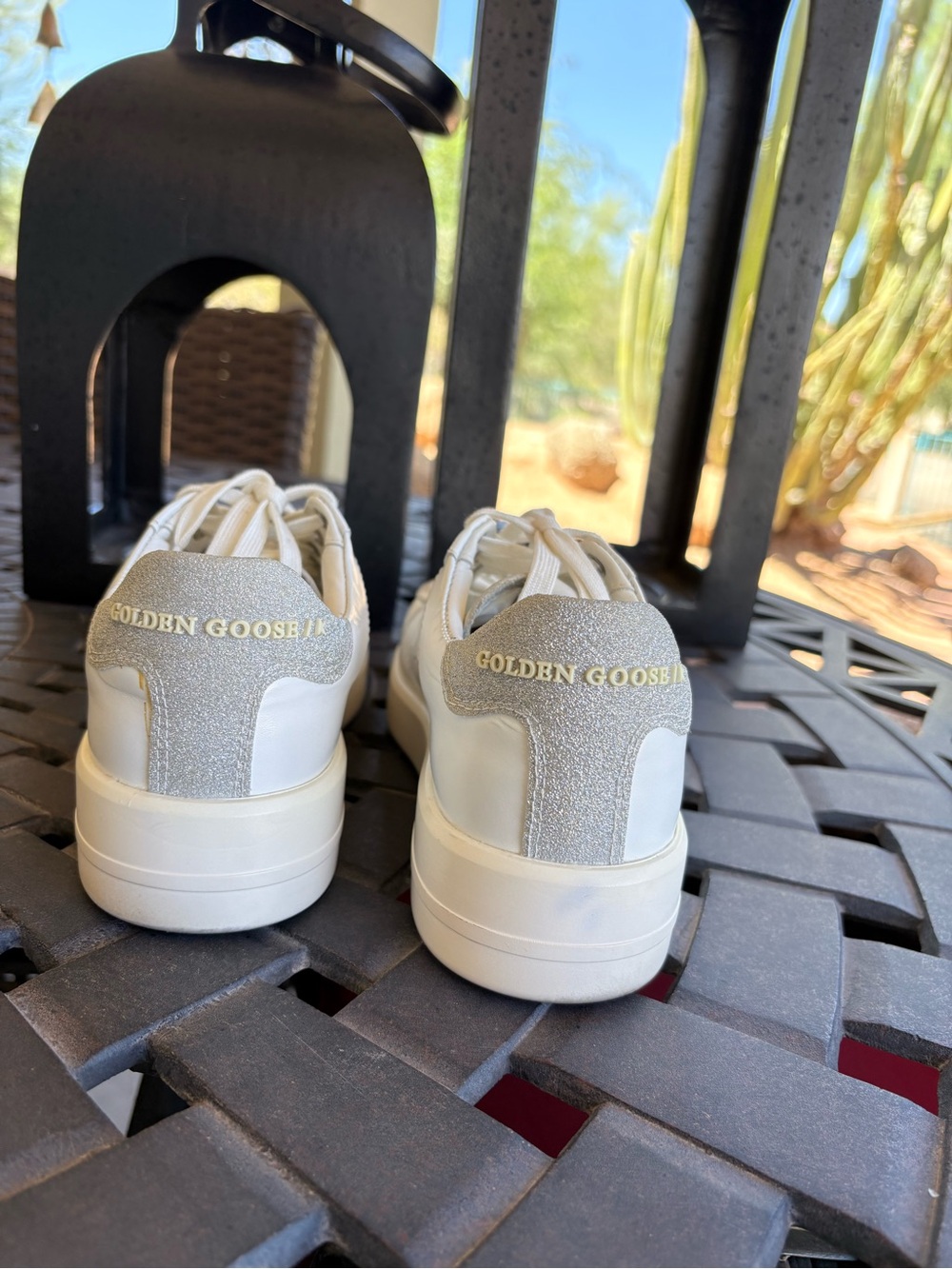 Golden Goose White Leather Low-Top Sneakers with Silver Heel Tab - Picture 4 of 8